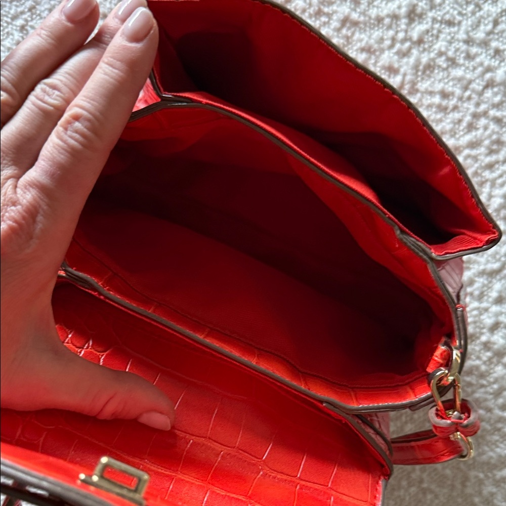 Orange red Crocodile Pattern Handbag - image 4